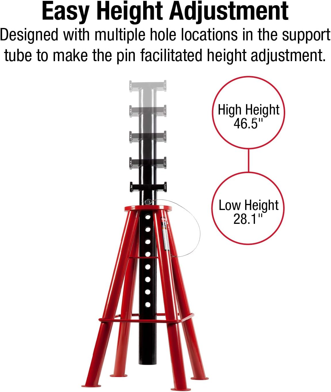 Sunex 1410 10-Ton Jack Stands, High Height, Pin Type, Pair
