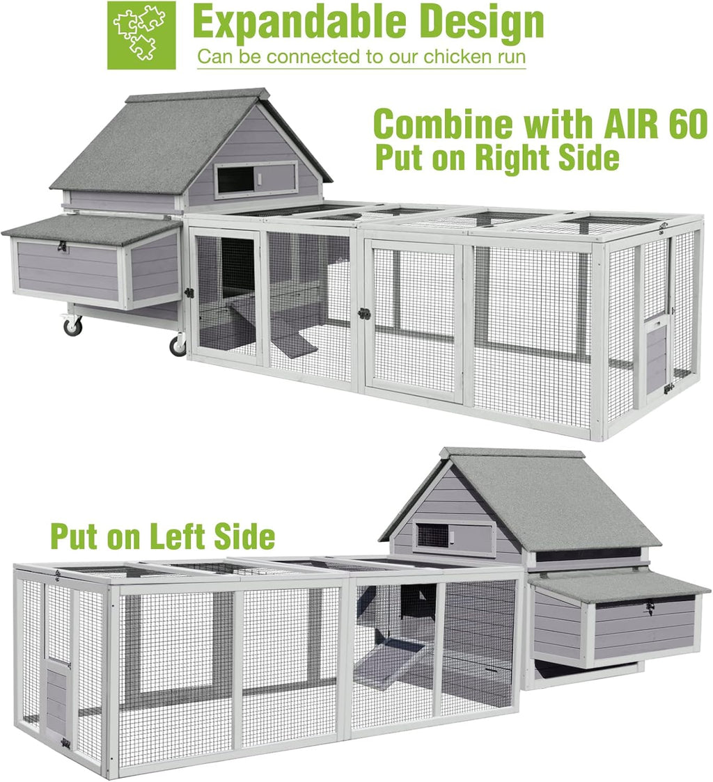 GUTINNEEN Mobile Chicken Coop, 67.3" Weatherproof, 6 Nesting Boxes
