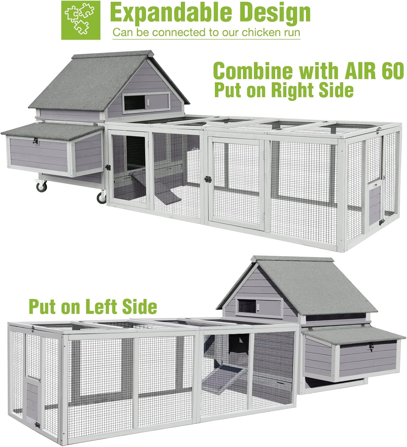 GUTINNEEN Mobile Chicken Coop, 67.3" Weatherproof, 6 Nesting Boxes