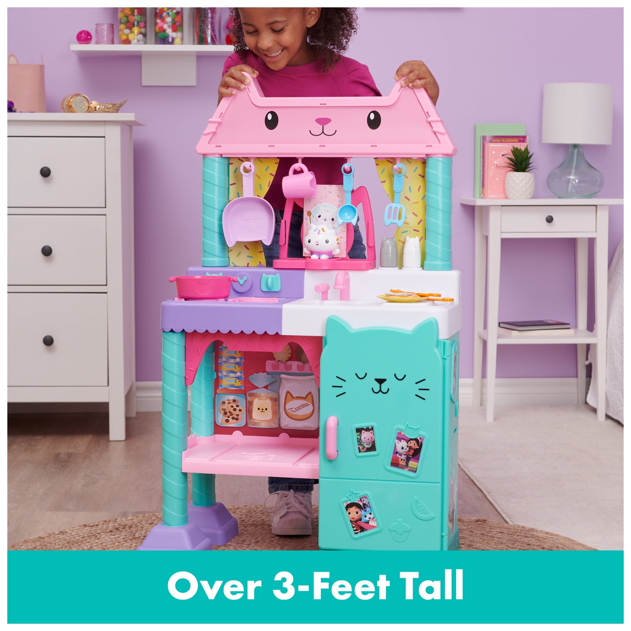 Gabby’s Dollhouse Cakey Cat Kitchen Set for Kids, 3ft Tall Play Kitchen with Sounds & Accessories