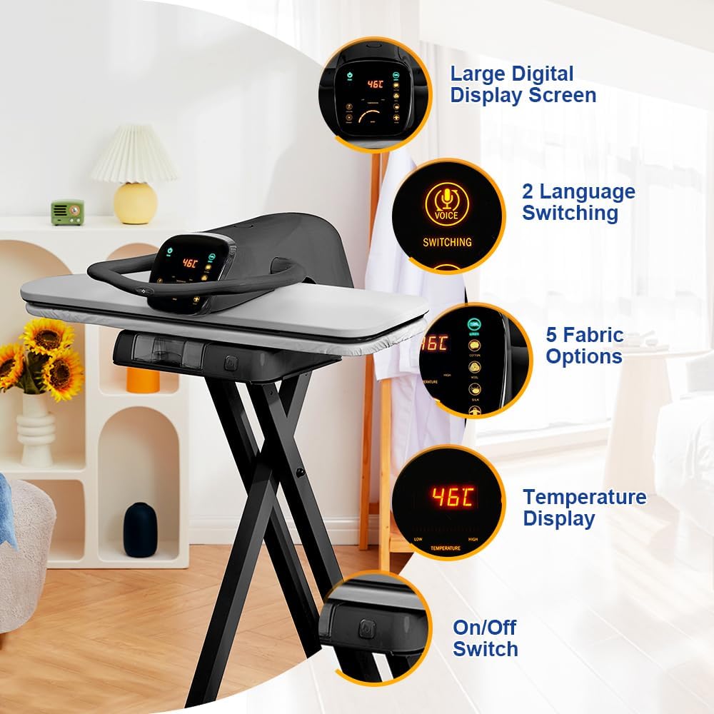 42" Steam Iron Press with LED Touchscreen, 1800W, 5 Settings