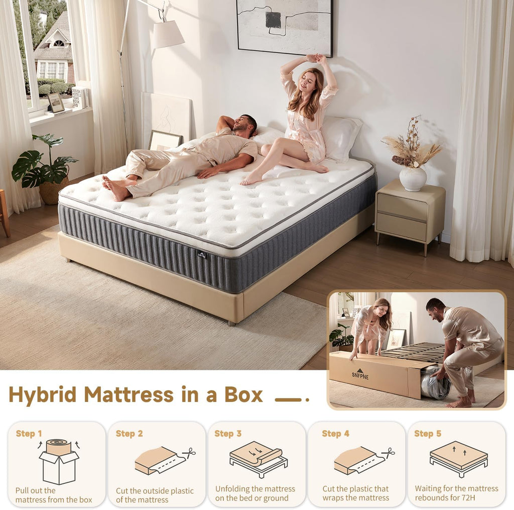 Queen 12" Hybrid Memory Foam Mattress, Medium Firm, CertiPUR-US