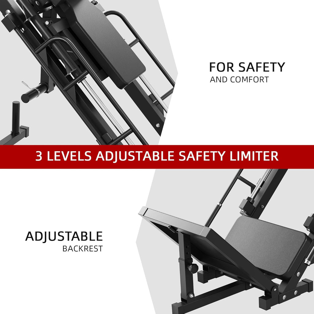 Leg Press Hack Squat Machine, 1100lb Capacity, Plate Loaded, Black