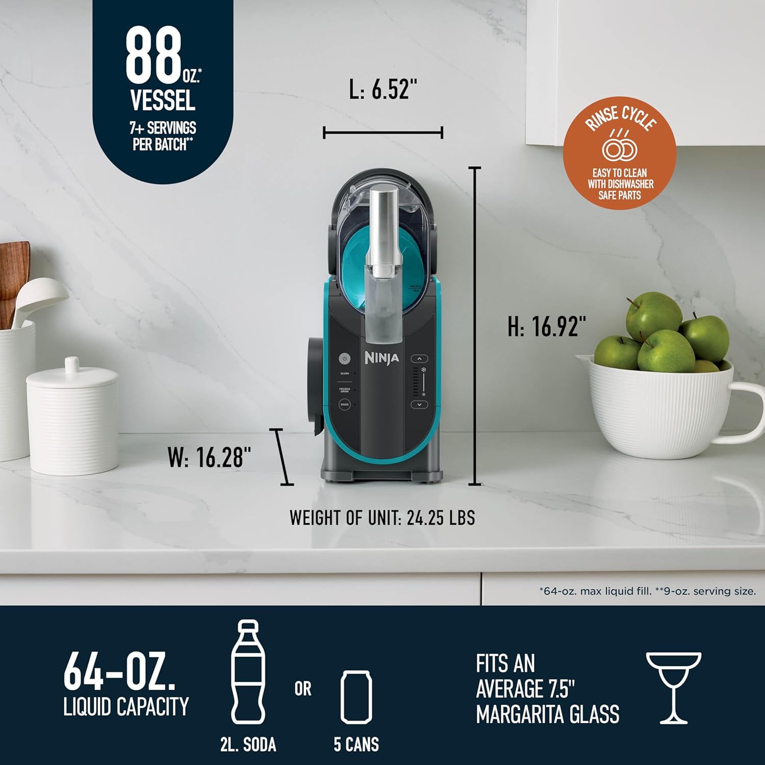 Ninja SLUSHi Frozen Drink Maker, 88oz, RapidChill, Teal