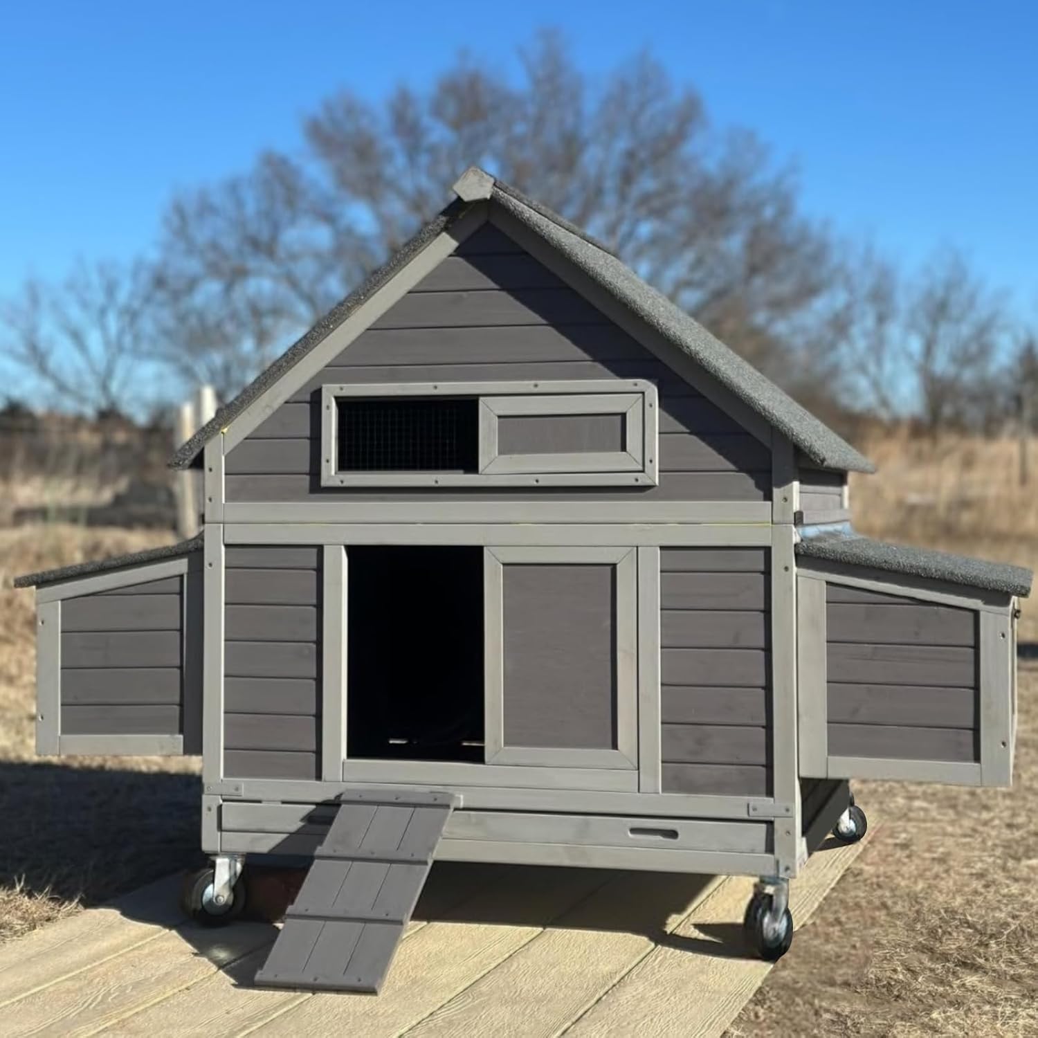 GUTINNEEN Mobile Chicken Coop, 67.3" Weatherproof, 6 Nesting Boxes