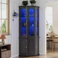 Corner Bar Cabinet with LED Lights, Glass Door, Black