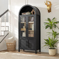 71" Arched Display Cabinet with Glass Doors, 5-Tier Bookcase, Black