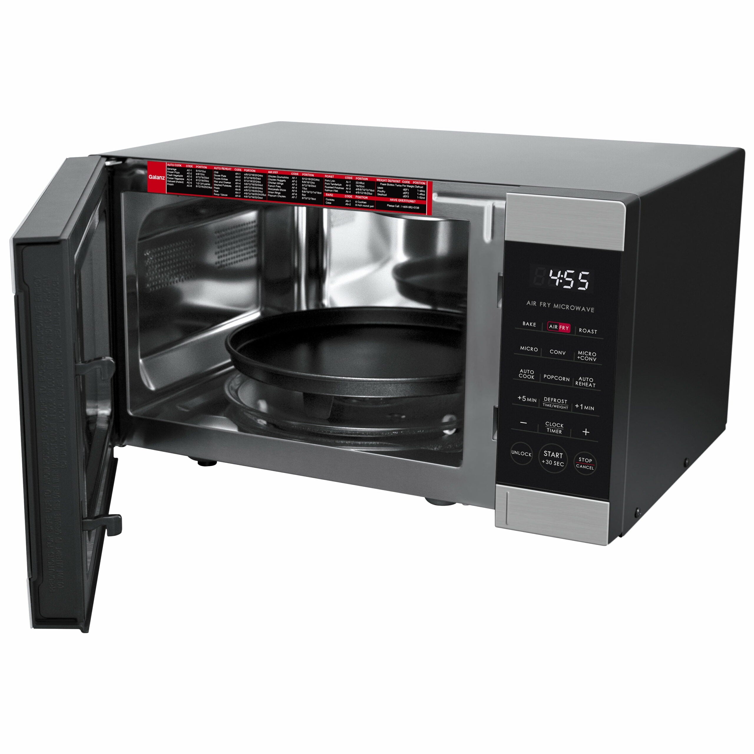 Galanz 3-in-1 Air Fry Microwave Oven, 0.9 Cu ft, 900W, Stainless Steel, Convection & Air Fry Technology