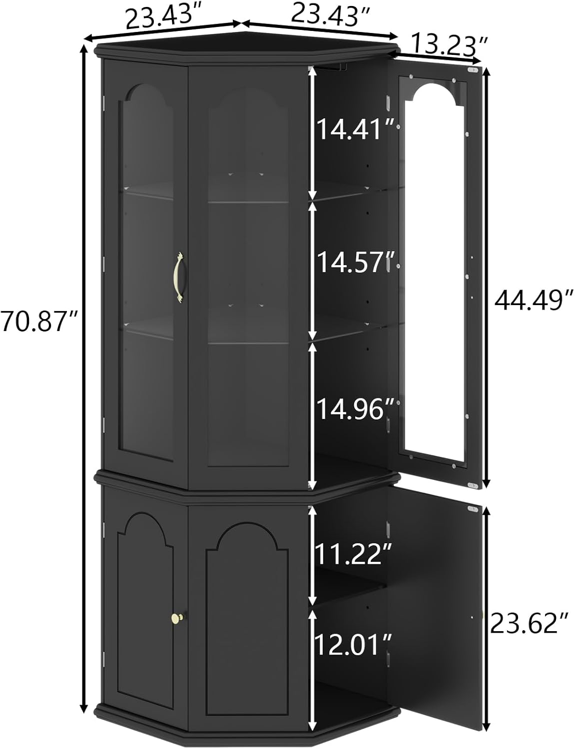 Corner Bar Cabinet with LED Lights, Glass Door, Black