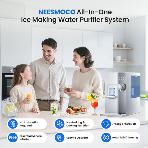 3-in-1 Countertop Ice Maker Water Filter Dispenser, 7-Stage, No Install