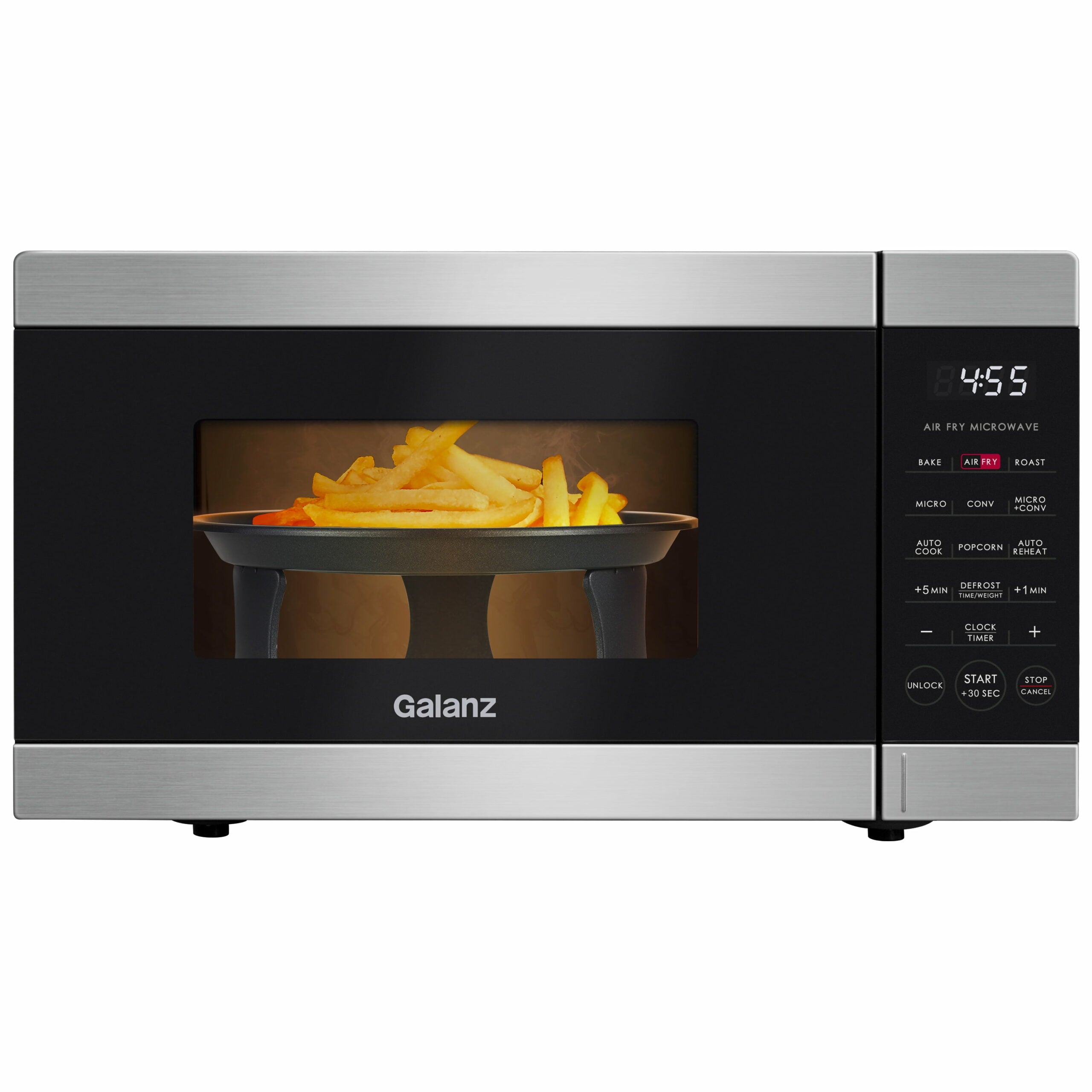 Galanz 3-in-1 Air Fry Microwave Oven, 0.9 Cu ft, 900W, Stainless Steel, Convection & Air Fry Technology