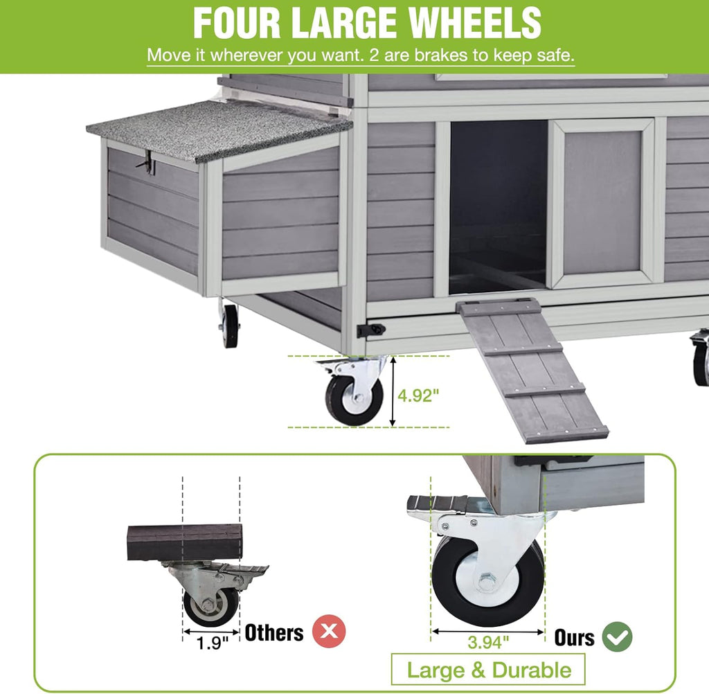 GUTINNEEN Mobile Chicken Coop, 67.3" Weatherproof, 6 Nesting Boxes