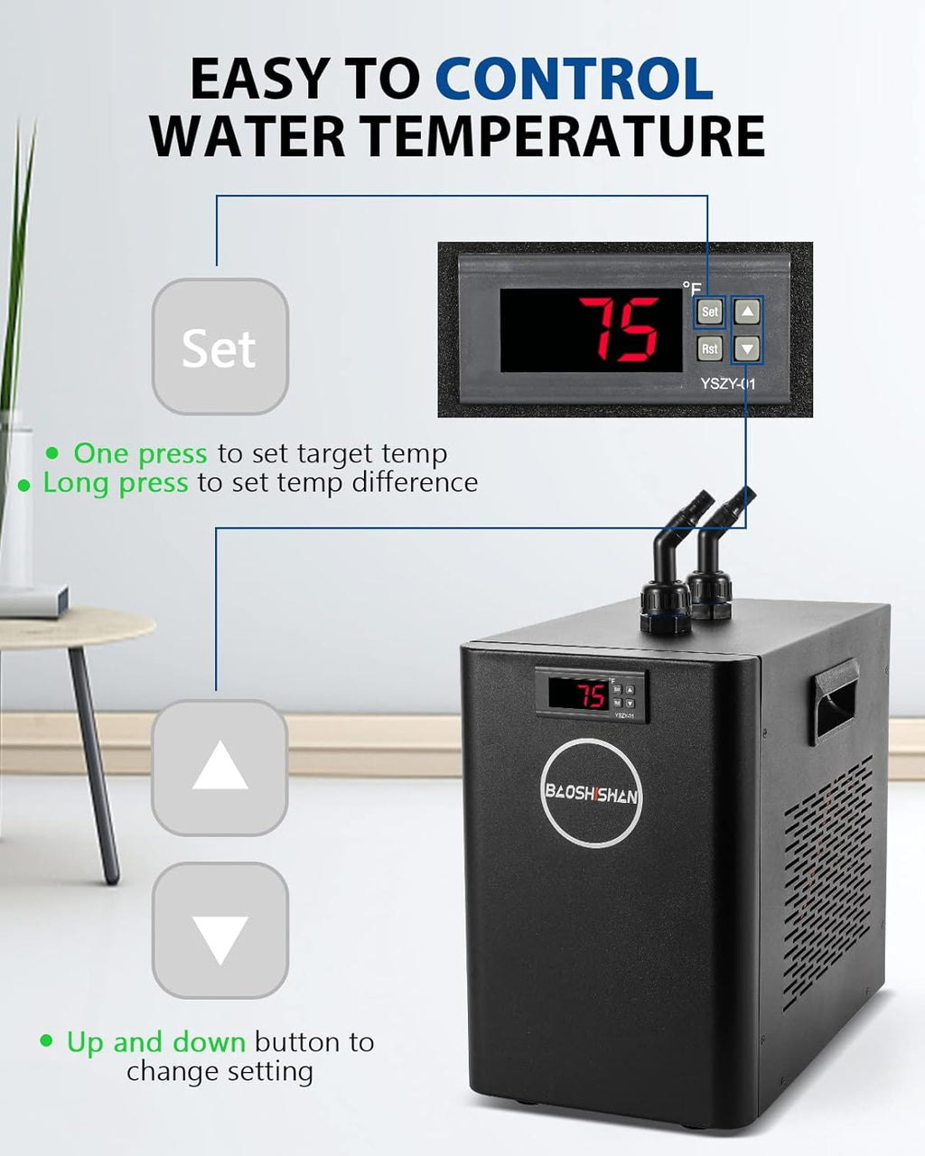 BAOSHISHAN Aquarium Chiller 42gal, 1/10 HP, Quiet Compressor
