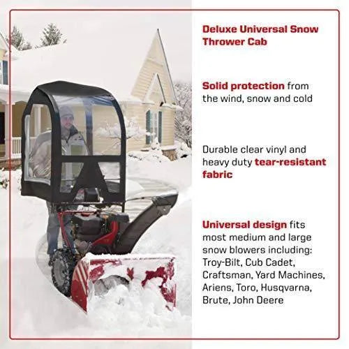 Arnold Deluxe Universal Snow Thrower Cab, Black – Fits Most Two & Three-Stage Snow Blowers, Includes Storage Pouch & Reflective Fabric