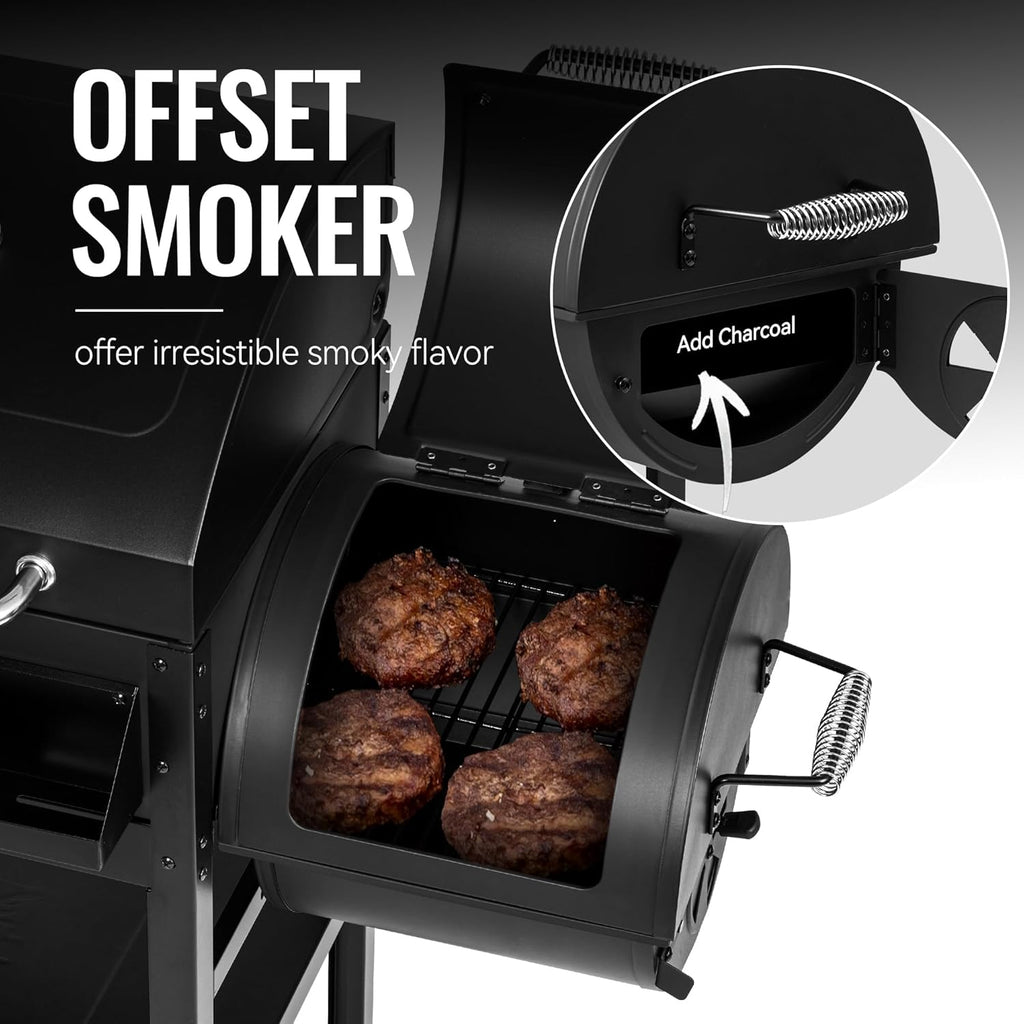 2-Burner Gas & Charcoal Combo Grill with Smoker & Side Burner, 34,000 BTU, 1020 Sq In, Black