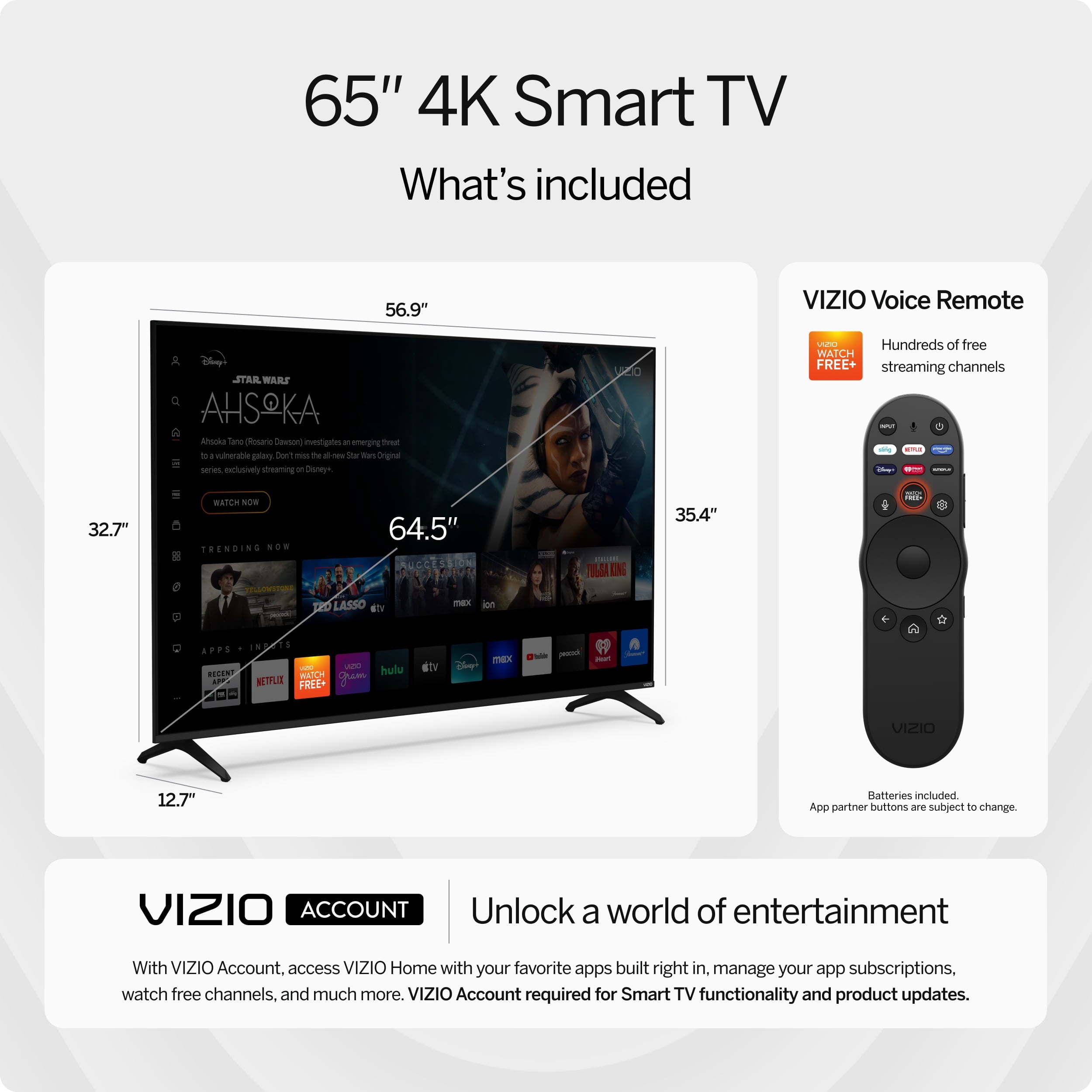 VIZIO 65′′ 4K UHD Smart TV with Dolby Vision HDR, WiFi 6, and Voice Control – Model V4K65M-0804