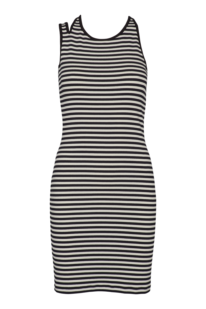 Robe Asymétrique Ludmilla – Blanc/Noir Murmure