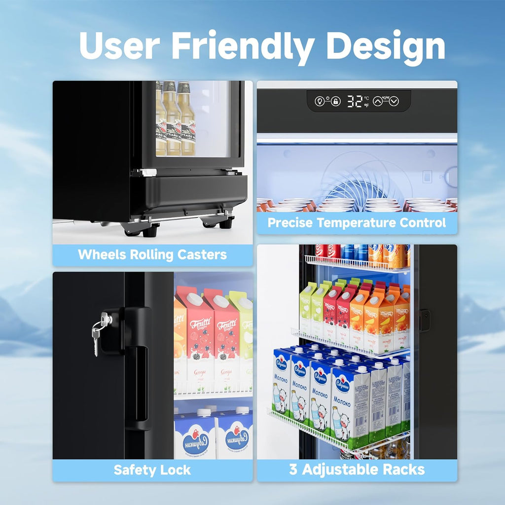 6 Cu.Ft Commercial Display Refrigerator with Glass Door & Lock