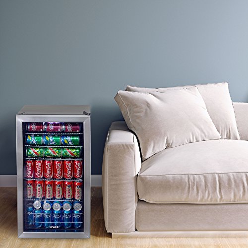 NewAir AB-1200 Mini Fridge, 126-Can Capacity, Reversible Glass Door, Adjustable Shelves, Stainless Steel Frame