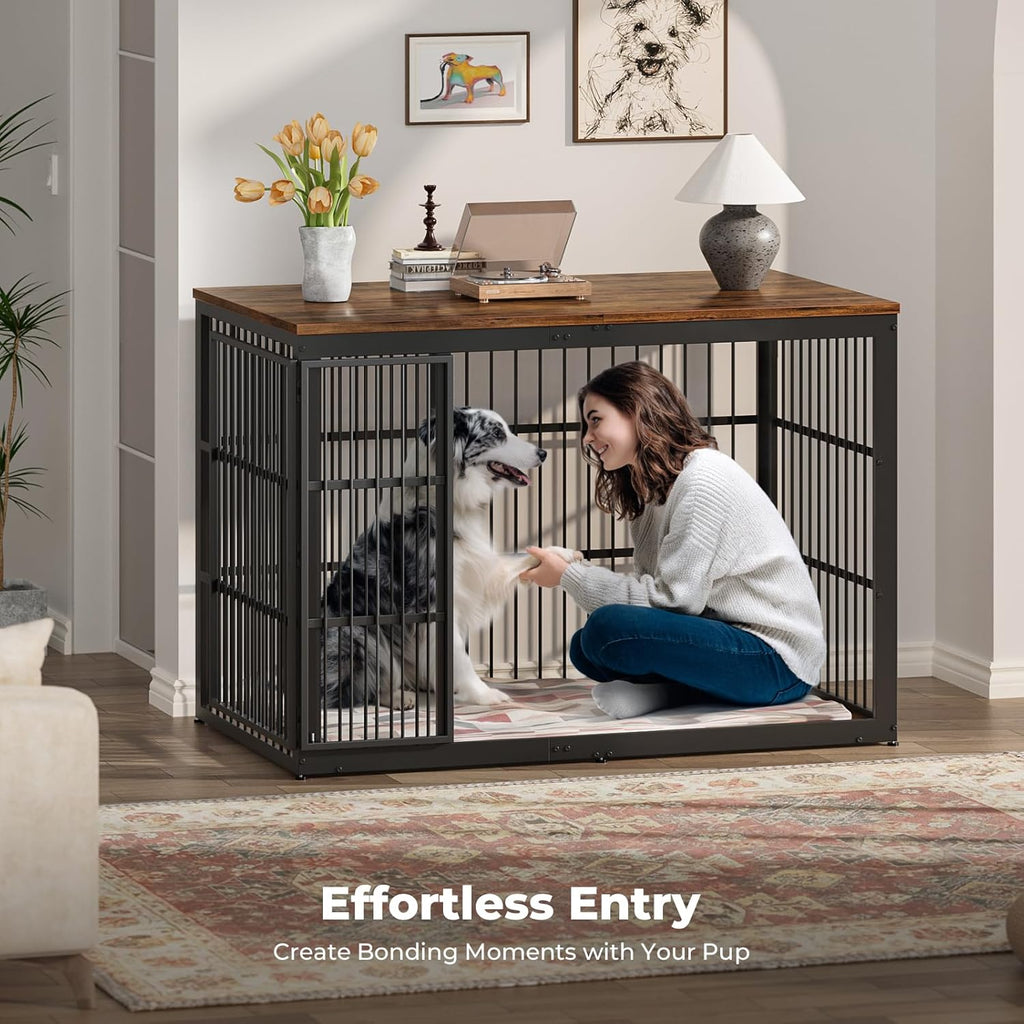 54" XXL Dog Crate Furniture with Foldable Door, Rustic Brown