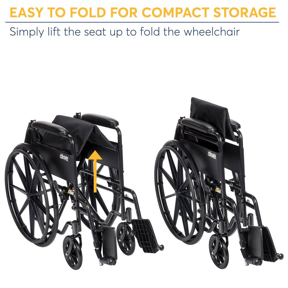 Drive Medical Silver Sport 1 Wheelchair, Full Arms, Removable Footrest, 250 lbs Capacity, Steel Frame