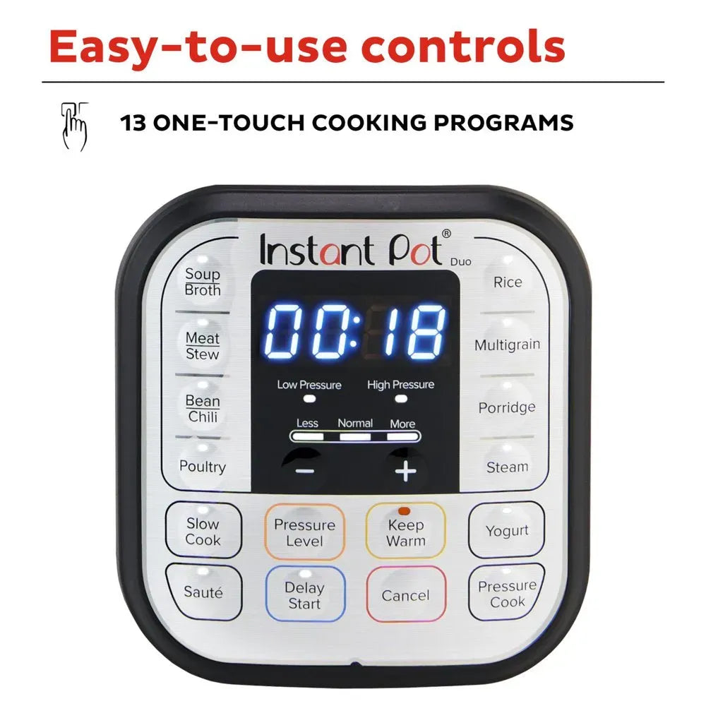 Instant Pot Duo 6 Qt Electric Pressure Cooker 7-In-1 with Easy-Release Steam Switch