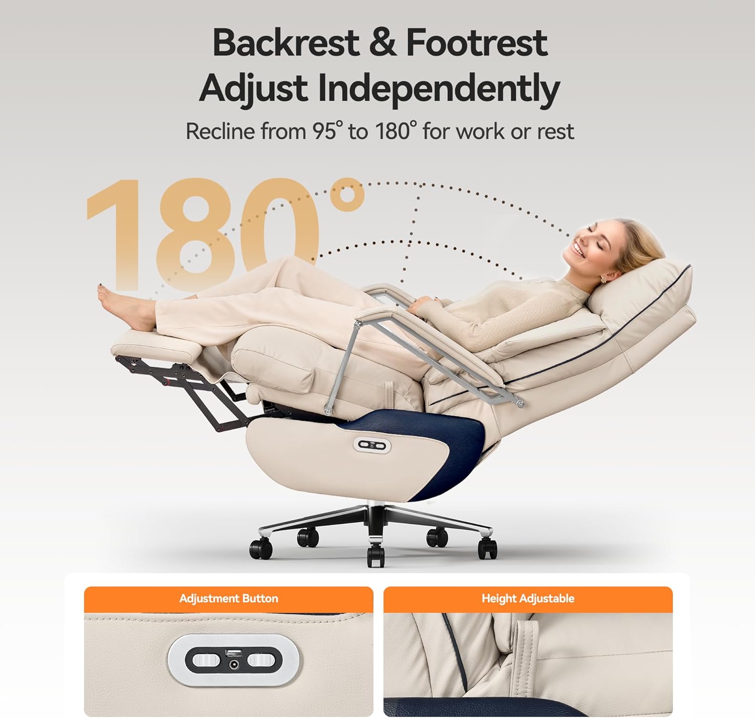 M80 Dual Motor Executive Office Chair with Footrest, Big & Tall, 420lbs, Beige