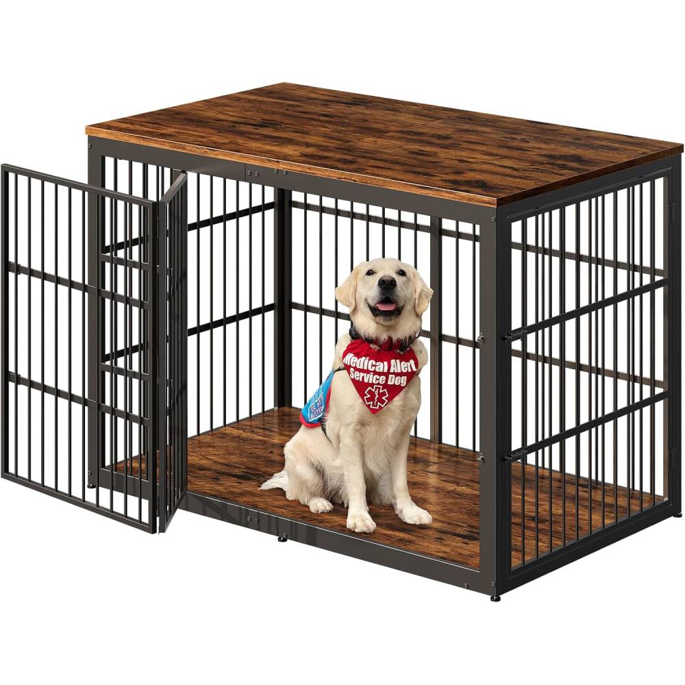 54" XXL Dog Crate Furniture with Foldable Door, Rustic Brown