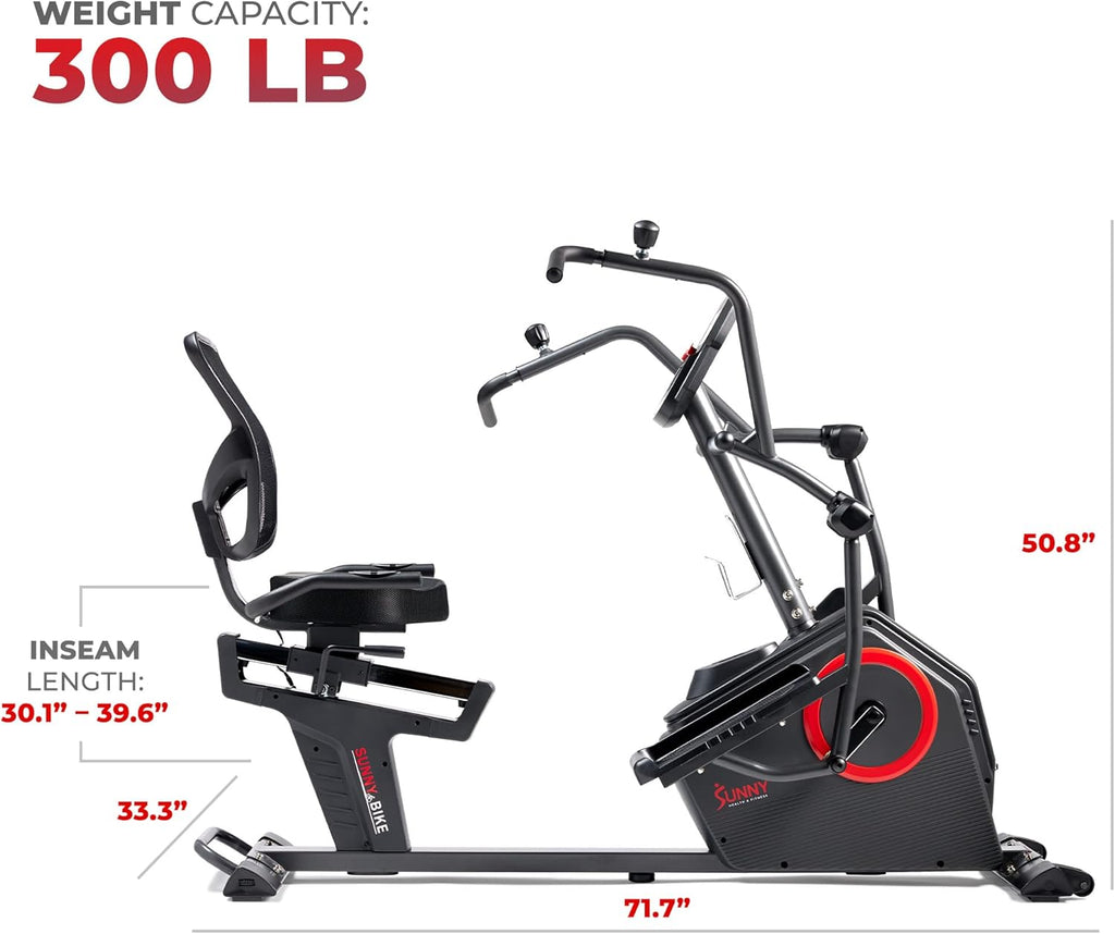 Sunny Elite Recumbent Cross Trainer, Arm/Leg Workout, Bluetooth App