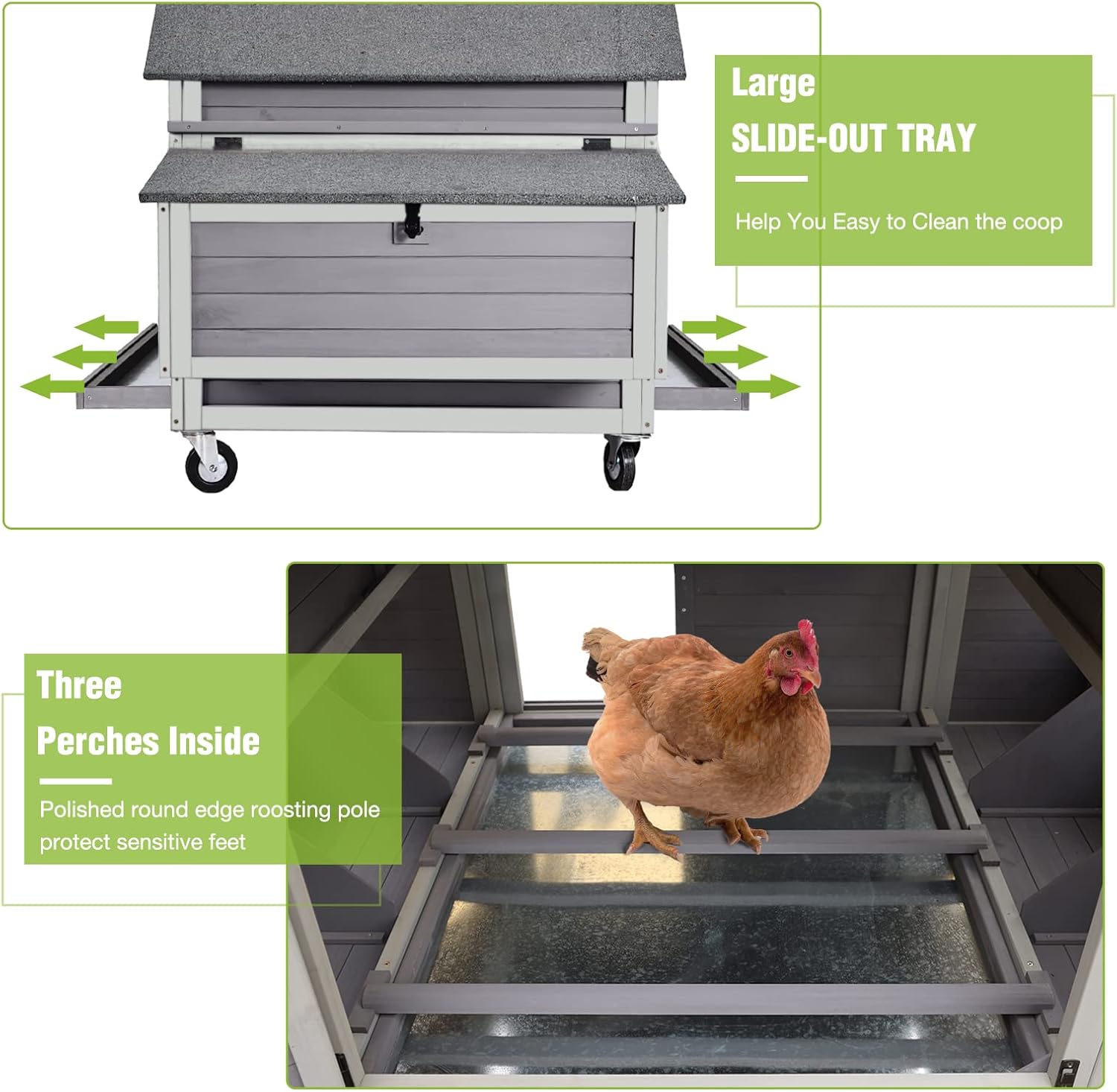GUTINNEEN Mobile Chicken Coop, 67.3" Weatherproof, 6 Nesting Boxes