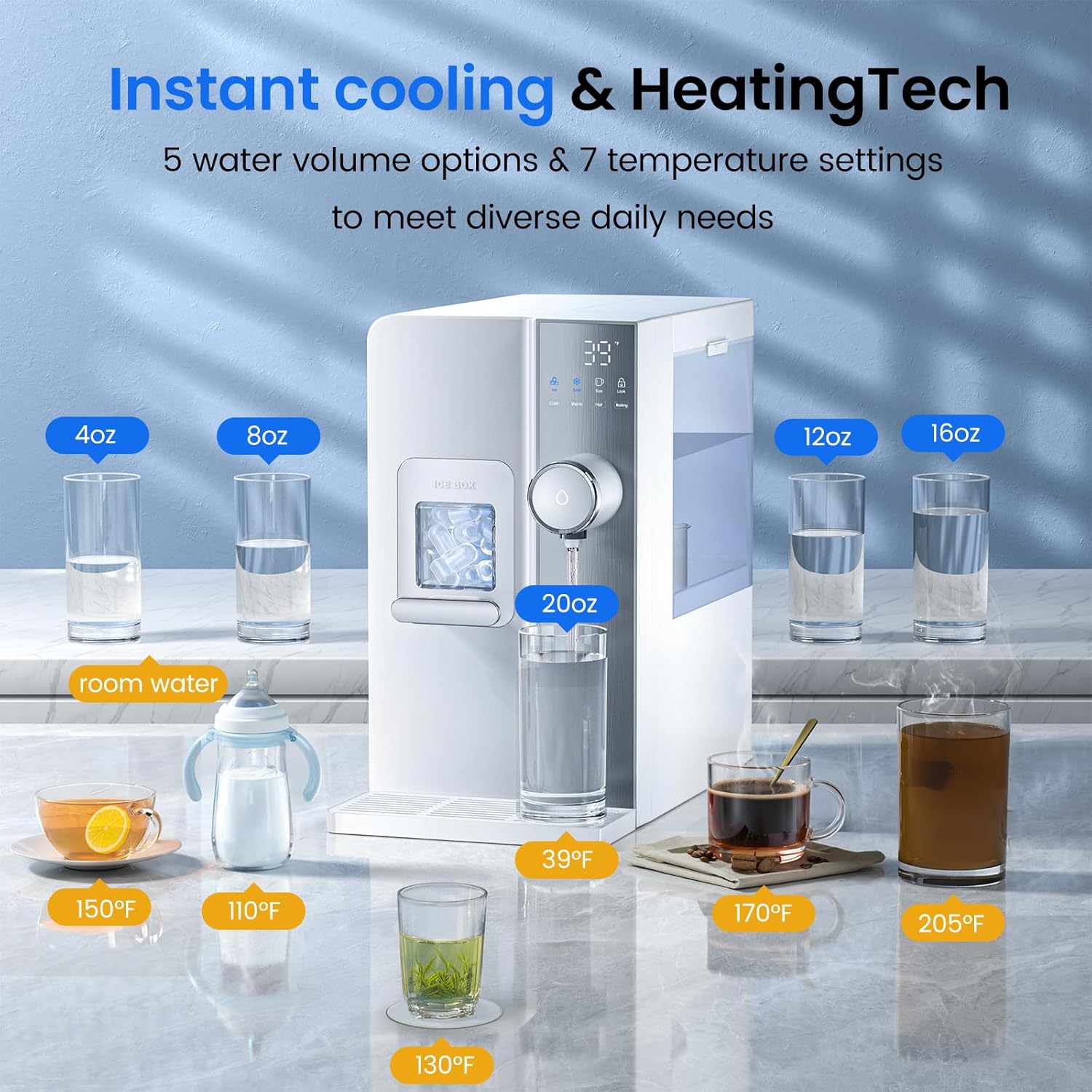3-in-1 Countertop Ice Maker Water Filter Dispenser, 7-Stage, No Install