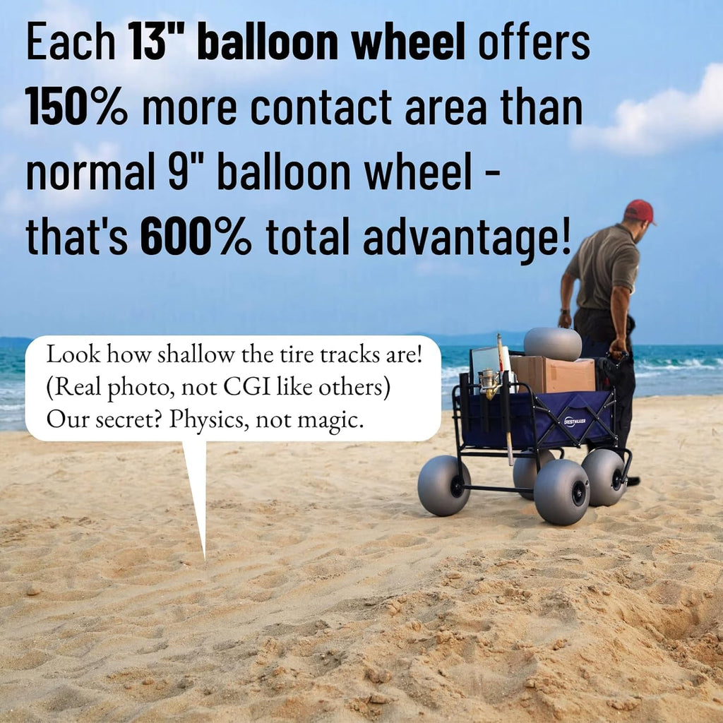 Beach Cart with 13" Balloon Wheels, Chair Racks & Pump Included